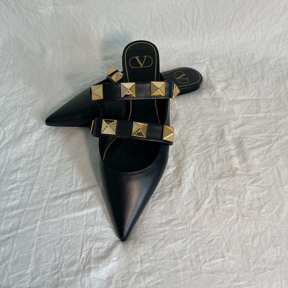 Authentic Valentino Garavani Black Leather Rockstud ballet flats EUR 40 US 10